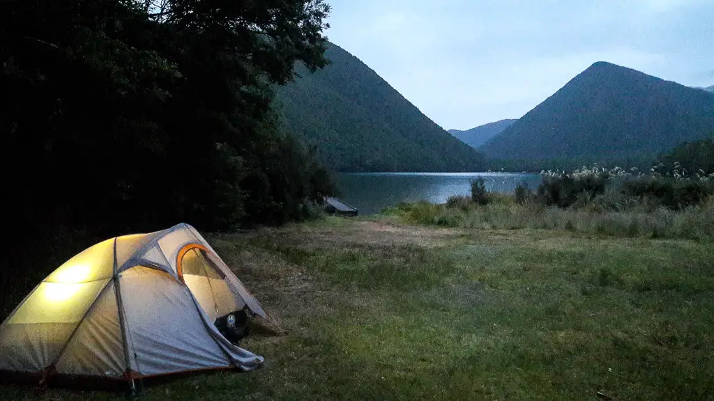 Lit up tent at Lake Daniell