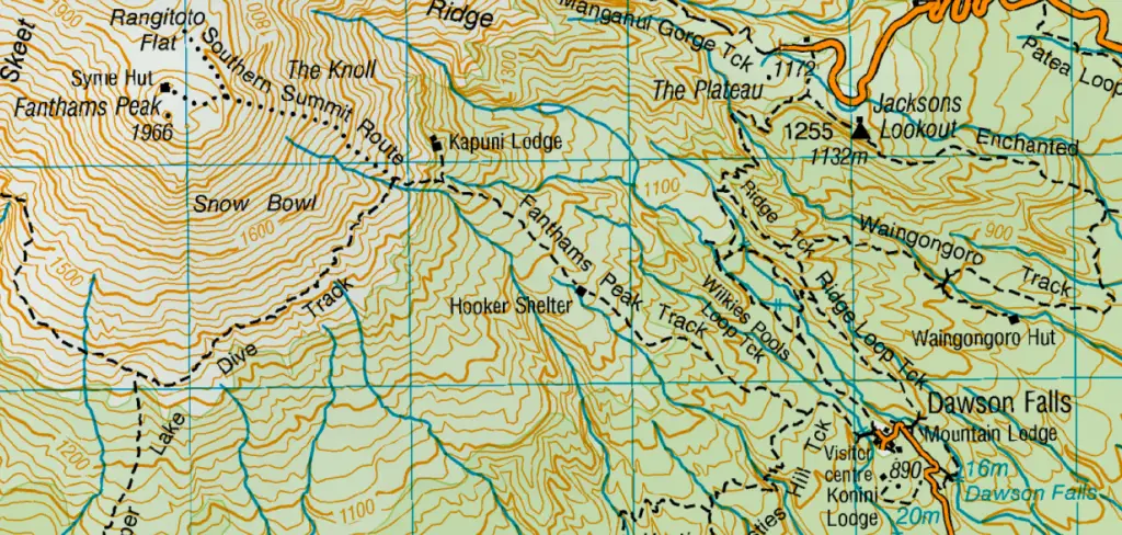 Map of the track to Syme Hut on Fanthams Peak