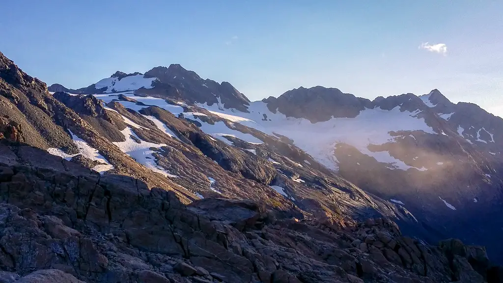 Sunset light on the Sealy mountains and glaciers