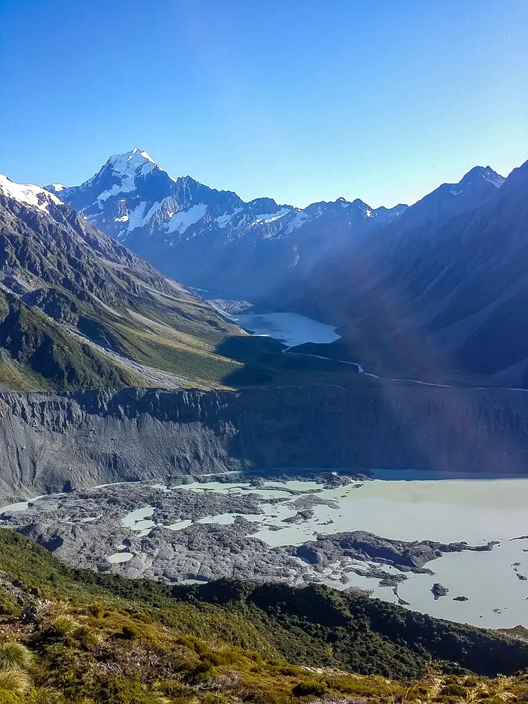 View of Mueller Terminal Lake with Aoraki / Mt Cook in the background