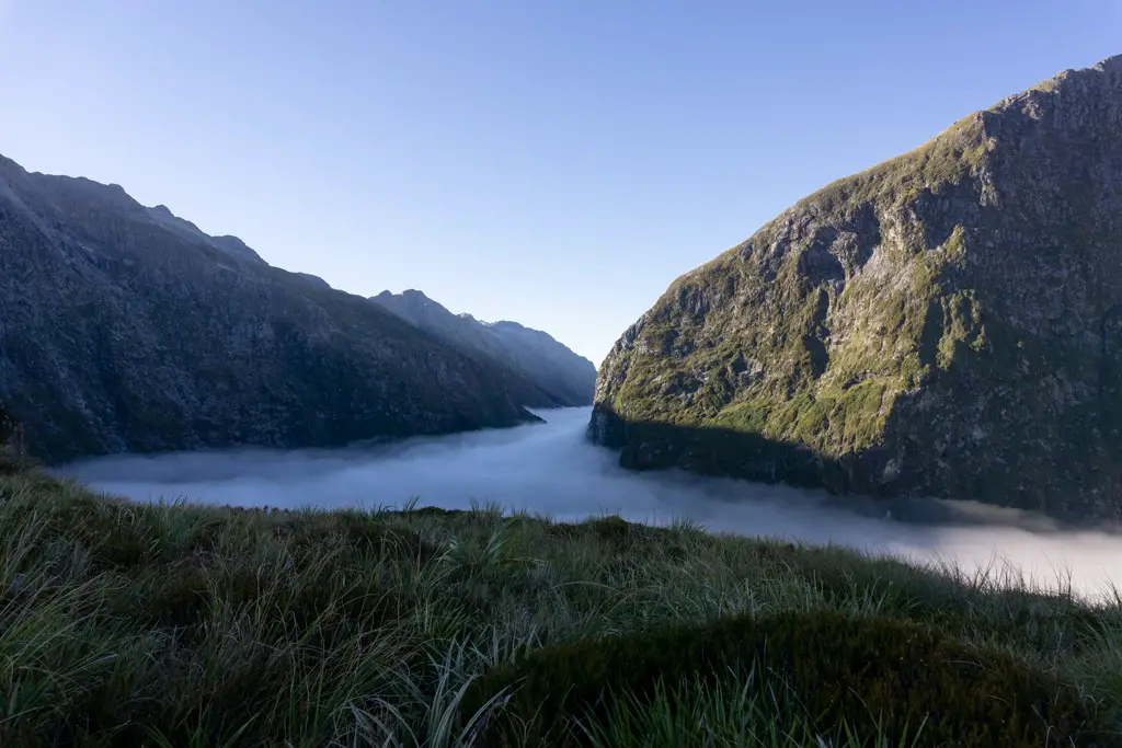 Inversion layer over the Clinton Valley on the Milford Track seen from McKinnon Pass