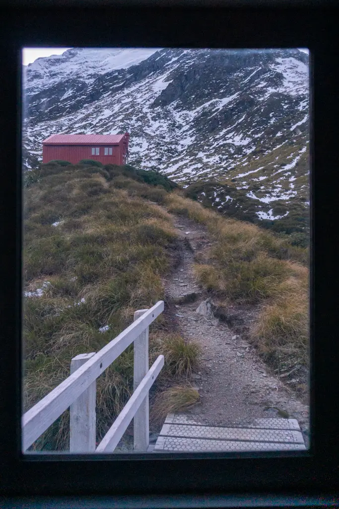 View of Liverpool Hut from the long drop toilet