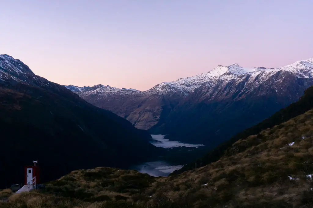 View of the Matukituki Valley from Liverpool Hut with the long drop in view