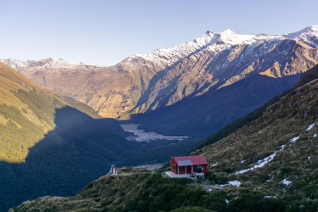Liverpool Hut with the Matukituki Valley in the background