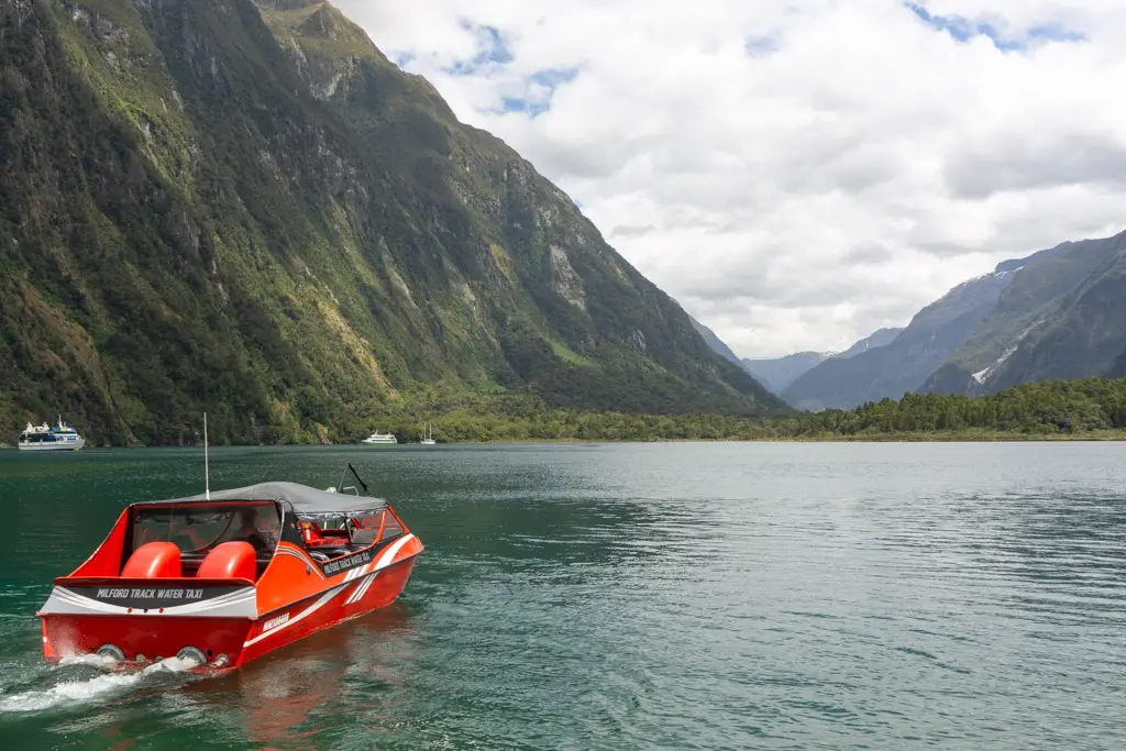 Milford Track water taxi owned by Fiordland Outdoors