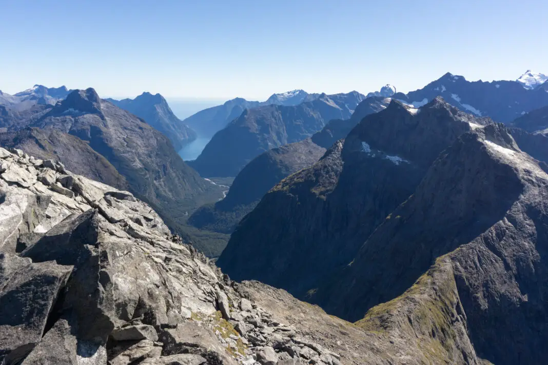 View from the top of Milford Sound from the summit of Barrier Knob
