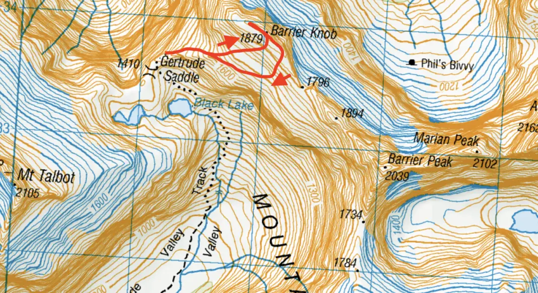Map of the Barrier Knob route
