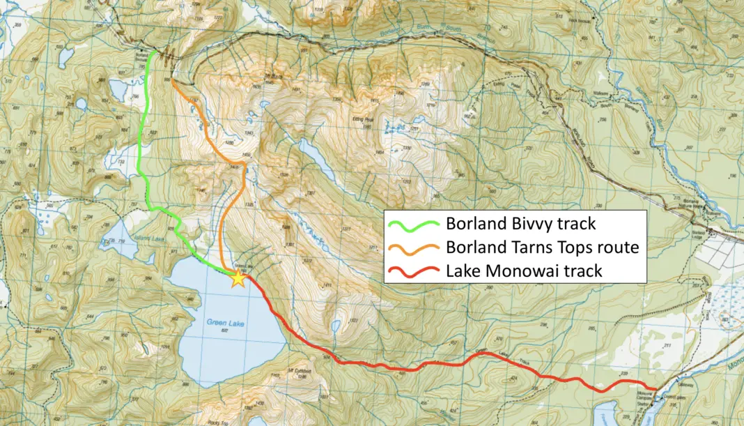 Map of Green Lake Hut tracks