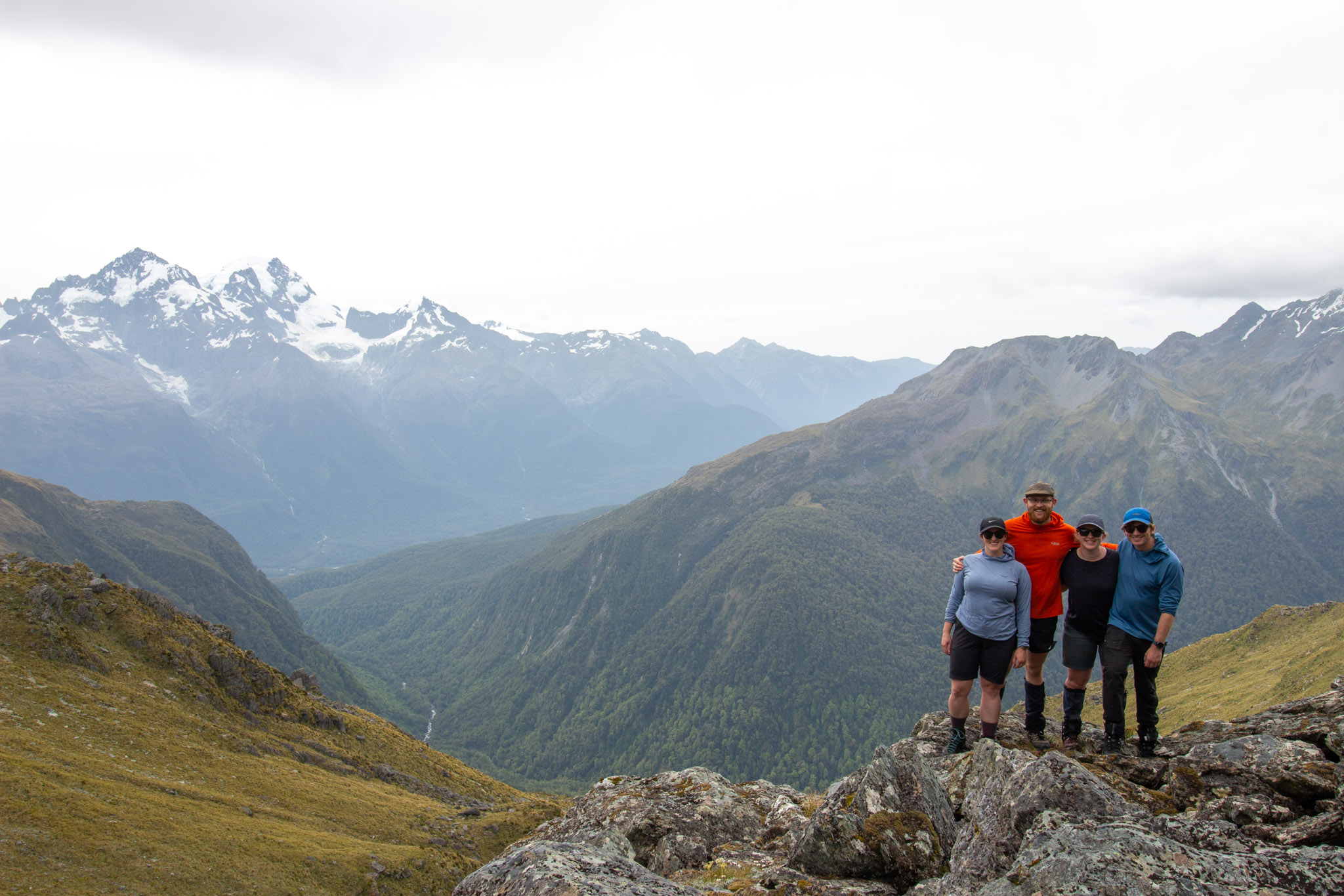 Four trampers on the way to Lake Nerine