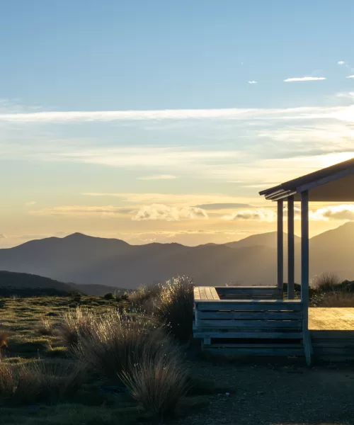 Sylvester Hut in Kahurangi National Park on sunset