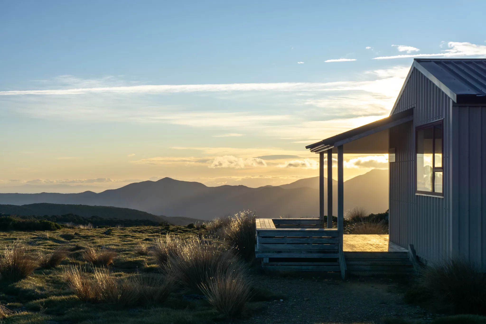 Sylvester Hut in Kahurangi National Park on sunset