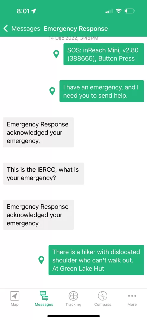 Text messages with Garmin Emergency Response